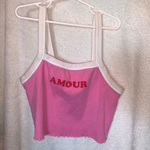 size small pink and white cropped top